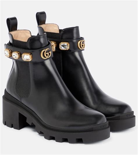 gucci trip leather bootie|Gucci leather boots for women.